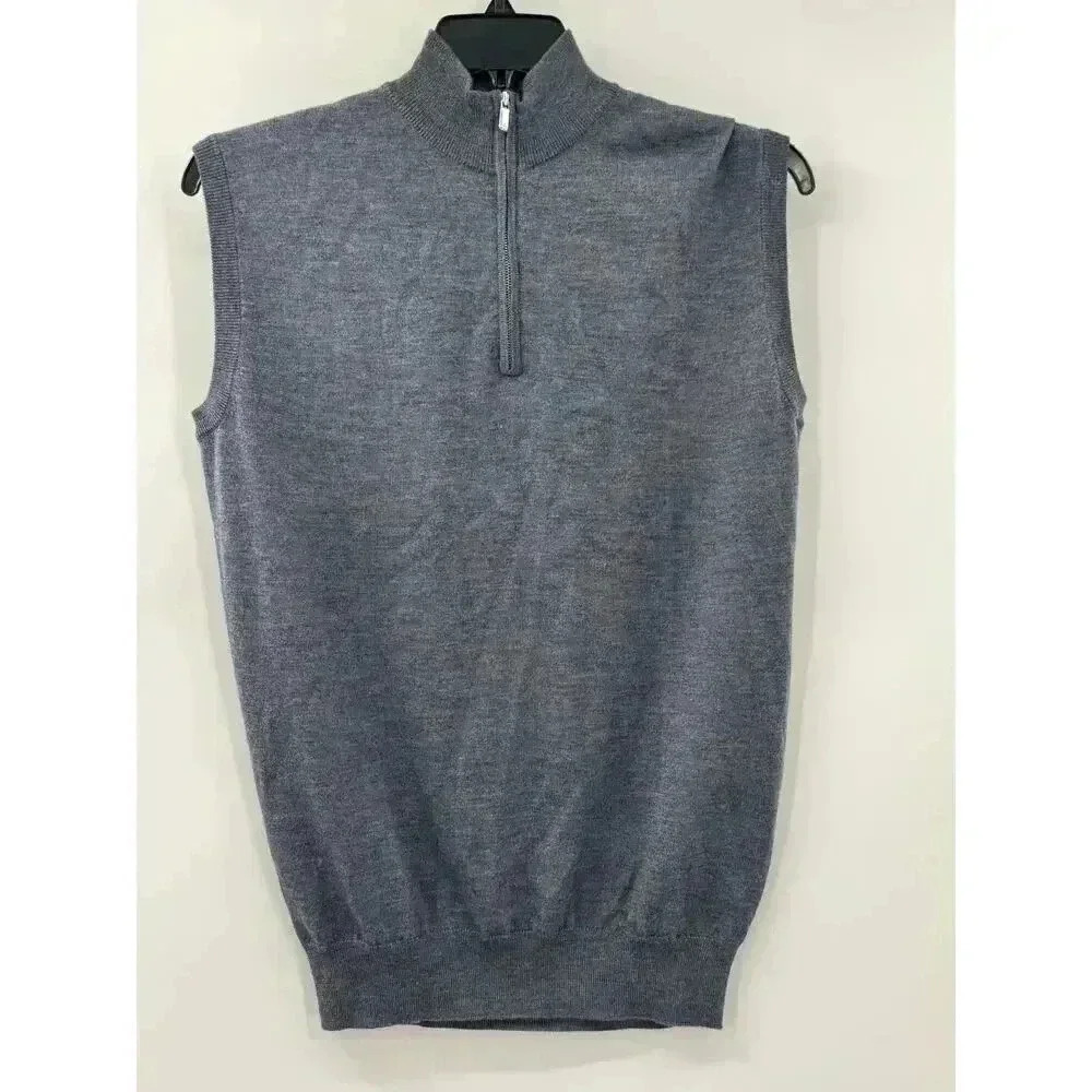 Peter Millar Crown Mens Quarter Zip Vest Sweater Charcoal Sm Merino Wool Lyocell